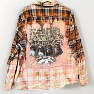 Upcycled Eddie Bauer Flannel Shirt Jacket XXL Duck Commander Faith Family Ducks